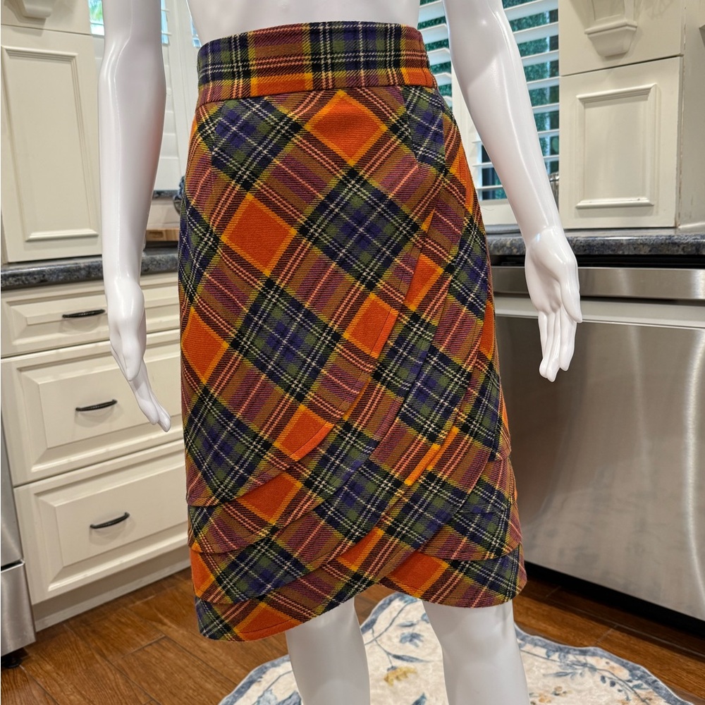 Plenty by Tracy Reese Orange and Purple Plaid Pencil Skirt 8
